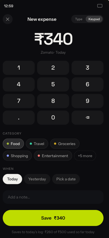SnapSpend entry screen